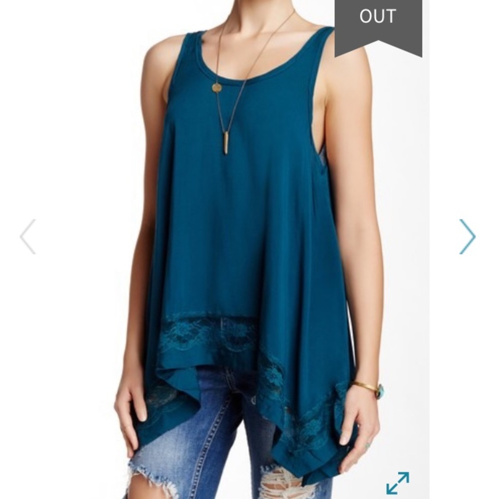 Free People Turquoise Lace Trim Hem Tank